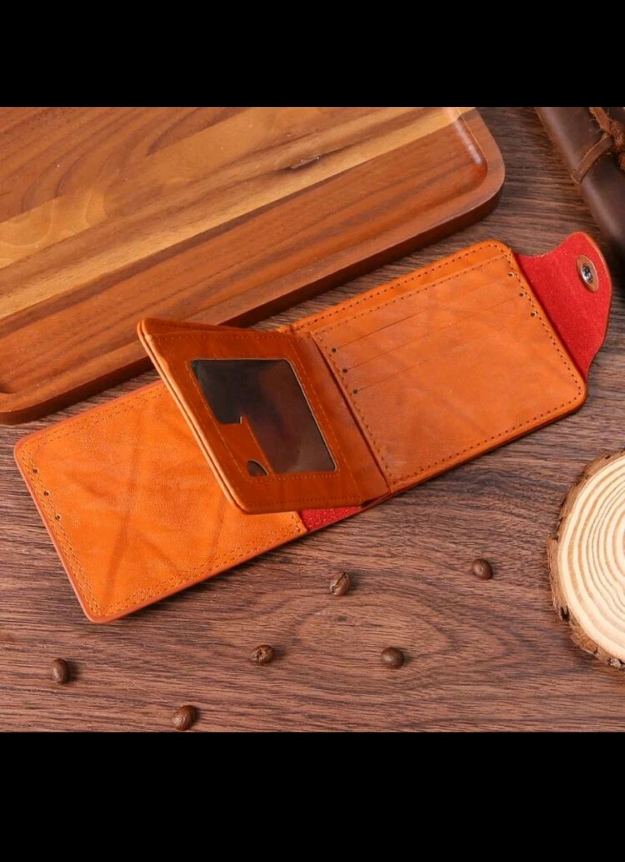 Billetera con Broche Magnético para Caballero Marrón – Cartera Corta con Relieve de 100 Dólares en Cuero PU 2