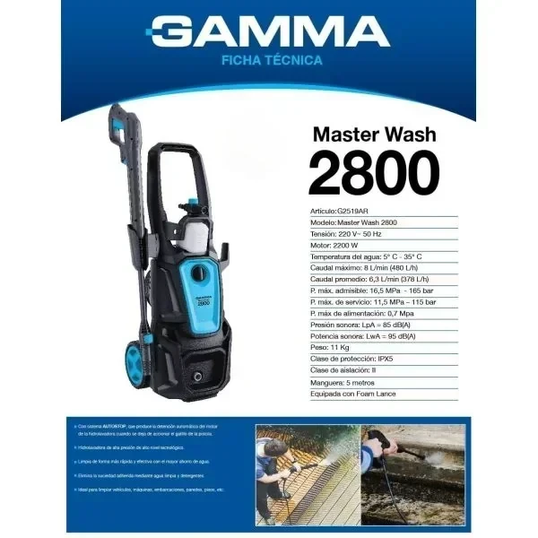 Hidrolavadora 2800 " * Pro Wash " Gamma " 2200 W 2.0 Hp (115/165 Br) (iva10.5%) 480 L/hor