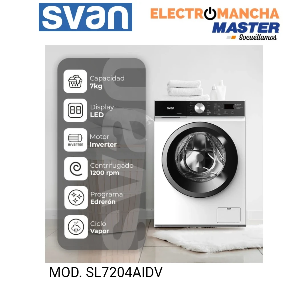 LAVADORA SVAN SL7204AIDV 7 KILOS 1200 RPM CLASE A  4