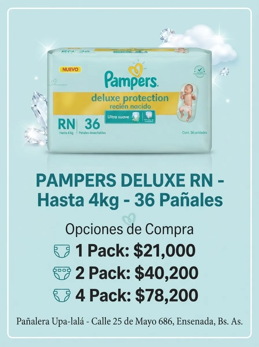 Pampers Deluxe RN x 36u Hasta 4kg.