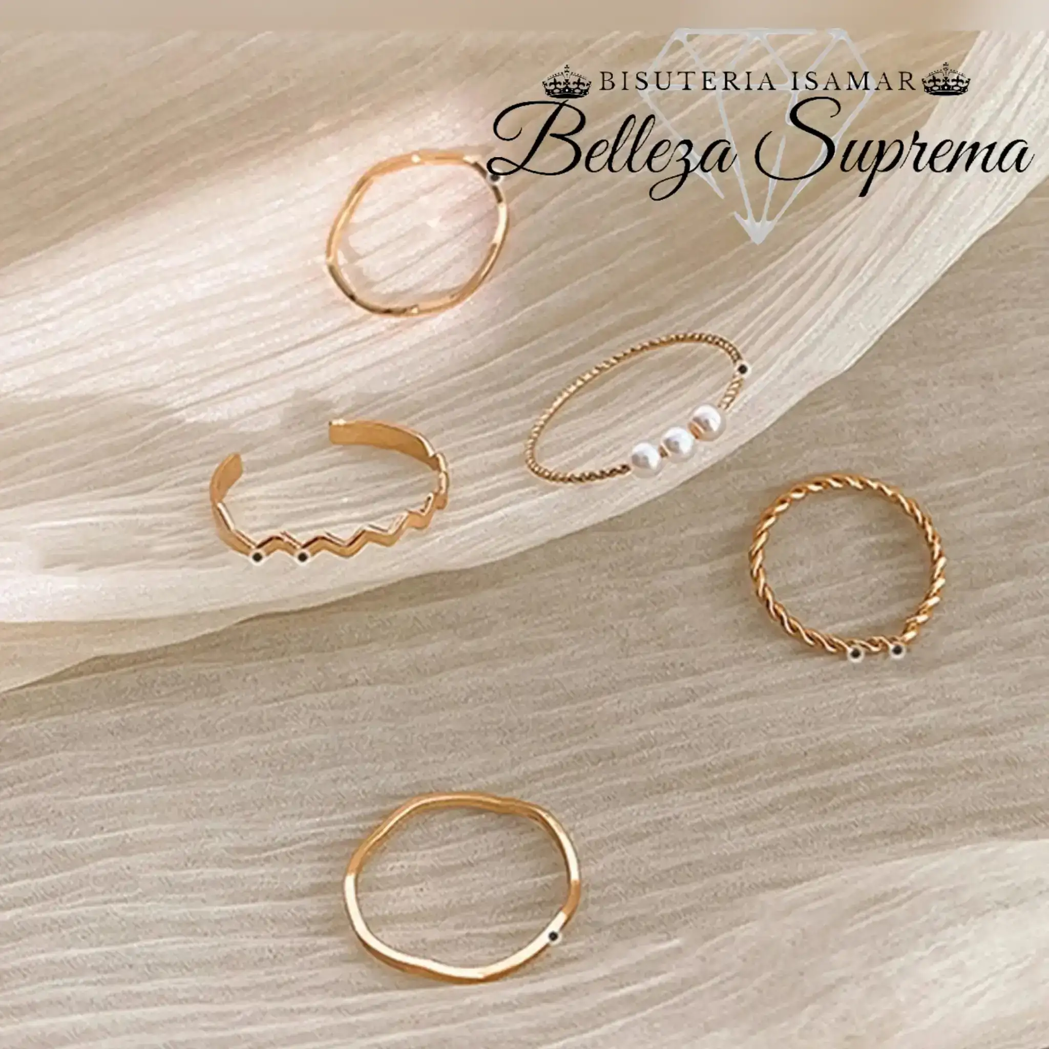 SET DE ANILLOS DORADOS CON PERLAS 4