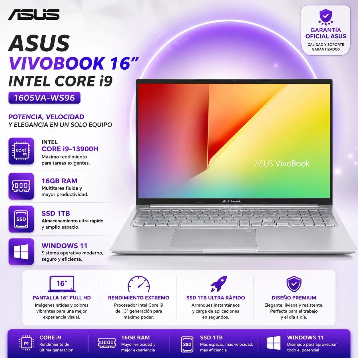 Notebook Asus Vivobook 16" (Intel Core I9-13900h | 16Gb Ram | 1Tb Ssd | Windows 11