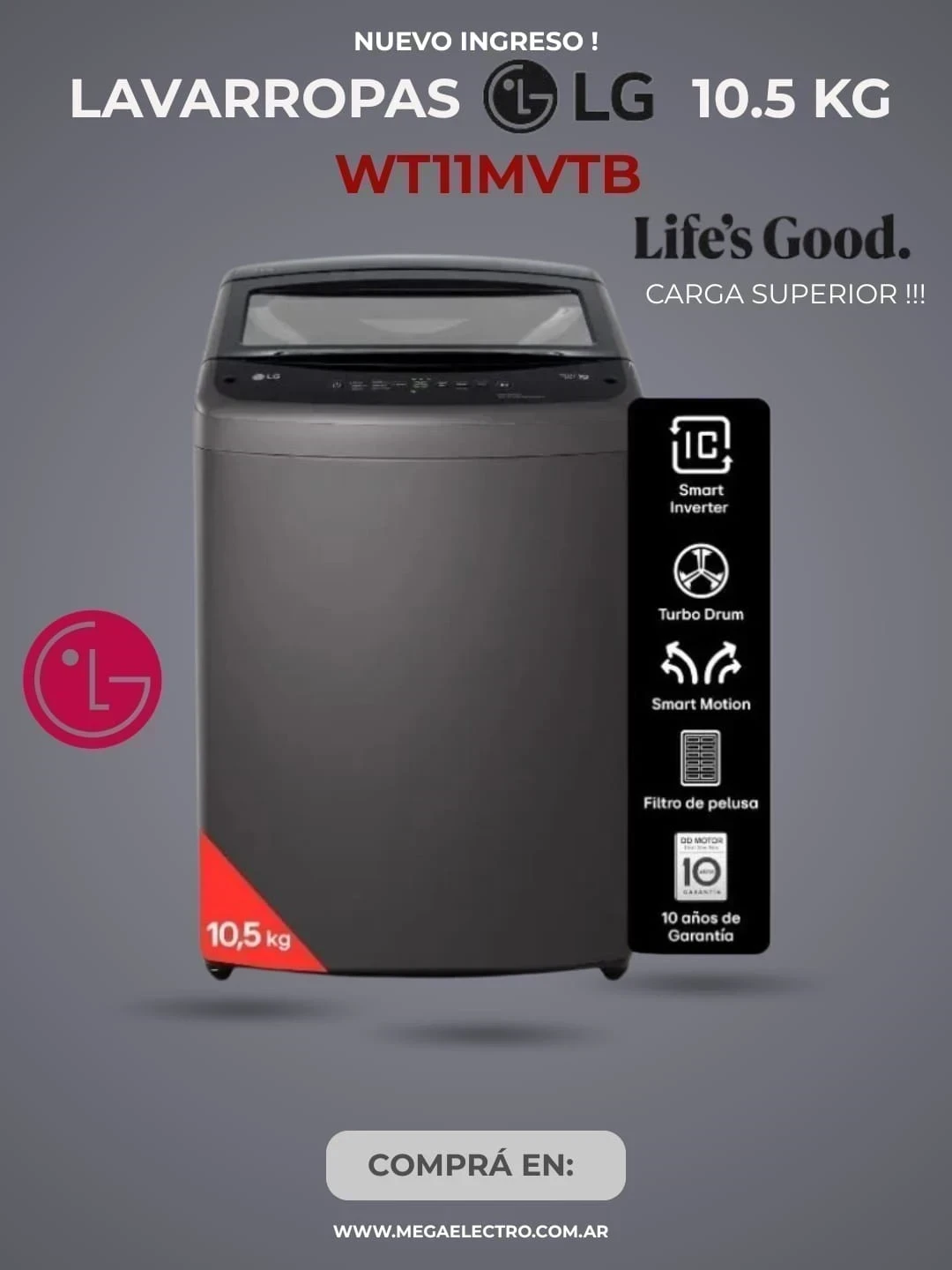 LAVARROPAS LG WT11MVTB 10.5KG SILVER