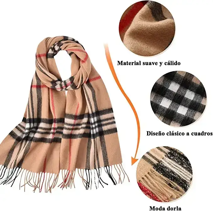 Bufanda Mujer Invierno de Lana,Pashminas Mujer de Punto para Frio y Térmicos,Chales para Mujer de Tela Scocesa Largo y Elegante 4