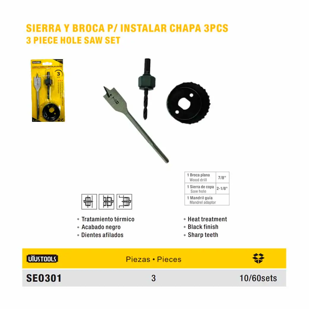 SIERRA COPA CON  BROCA PARA CHAPA SET 3 PZS