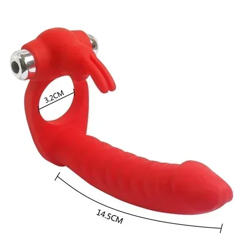 Anillo Doble Penetración Con Vibrador Strap On Rojo 4