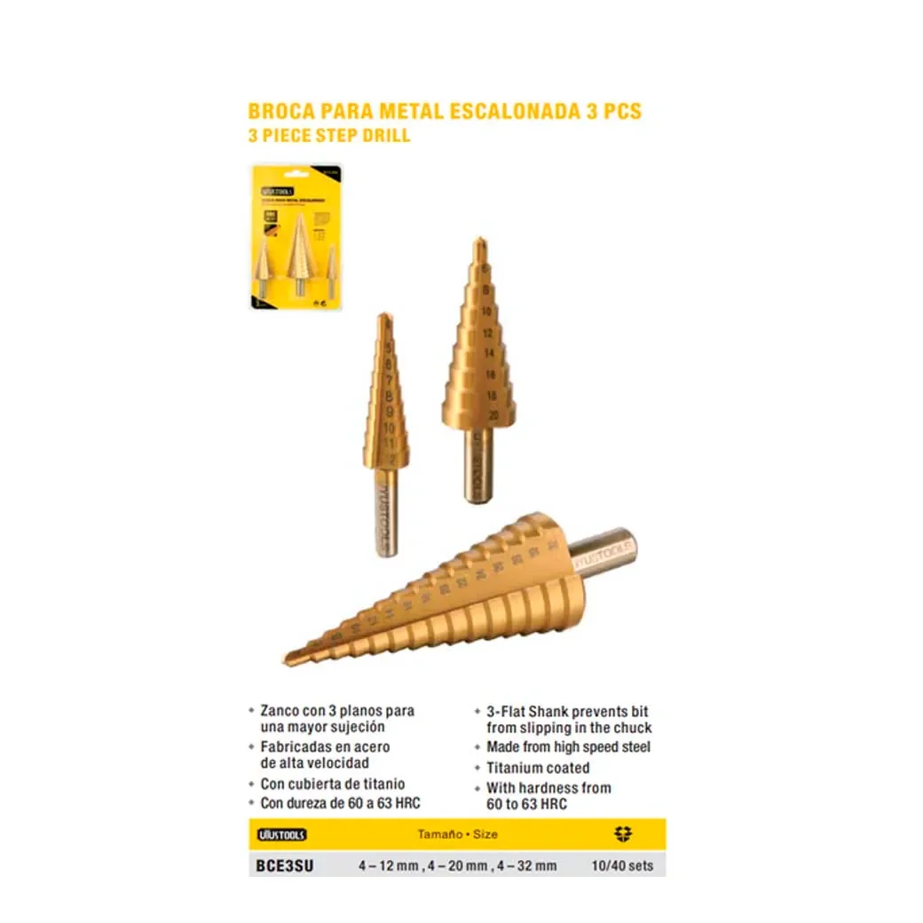 BROCA  METAL ESCALONADA 3pz UYUST 4-12/4-20/4-32mm