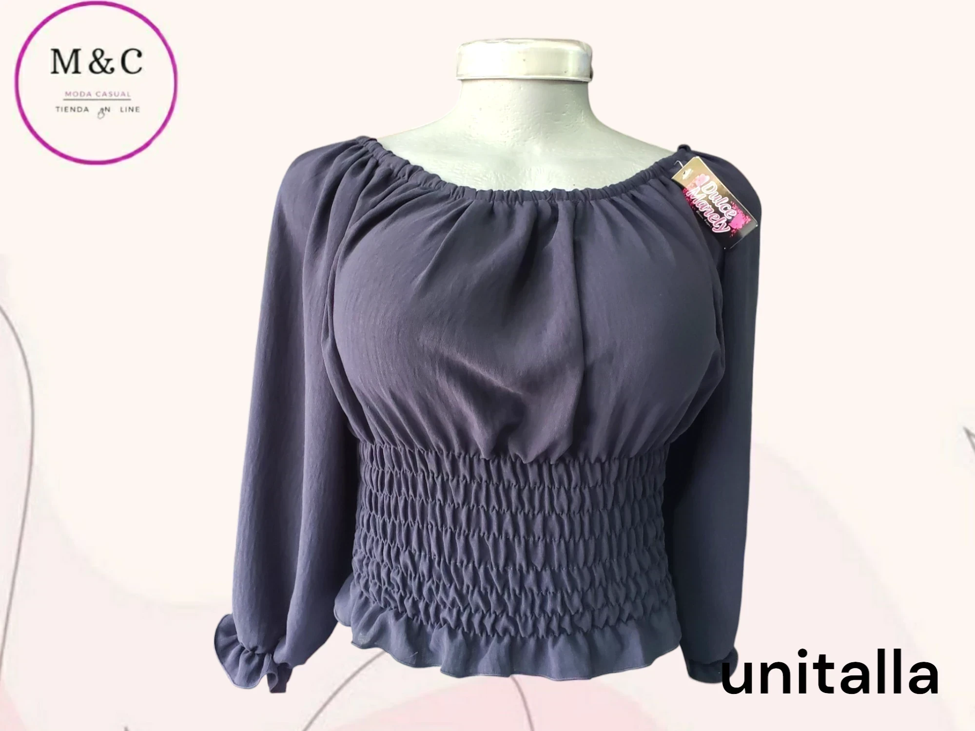 Blusa cintura corrugada manga larga  4