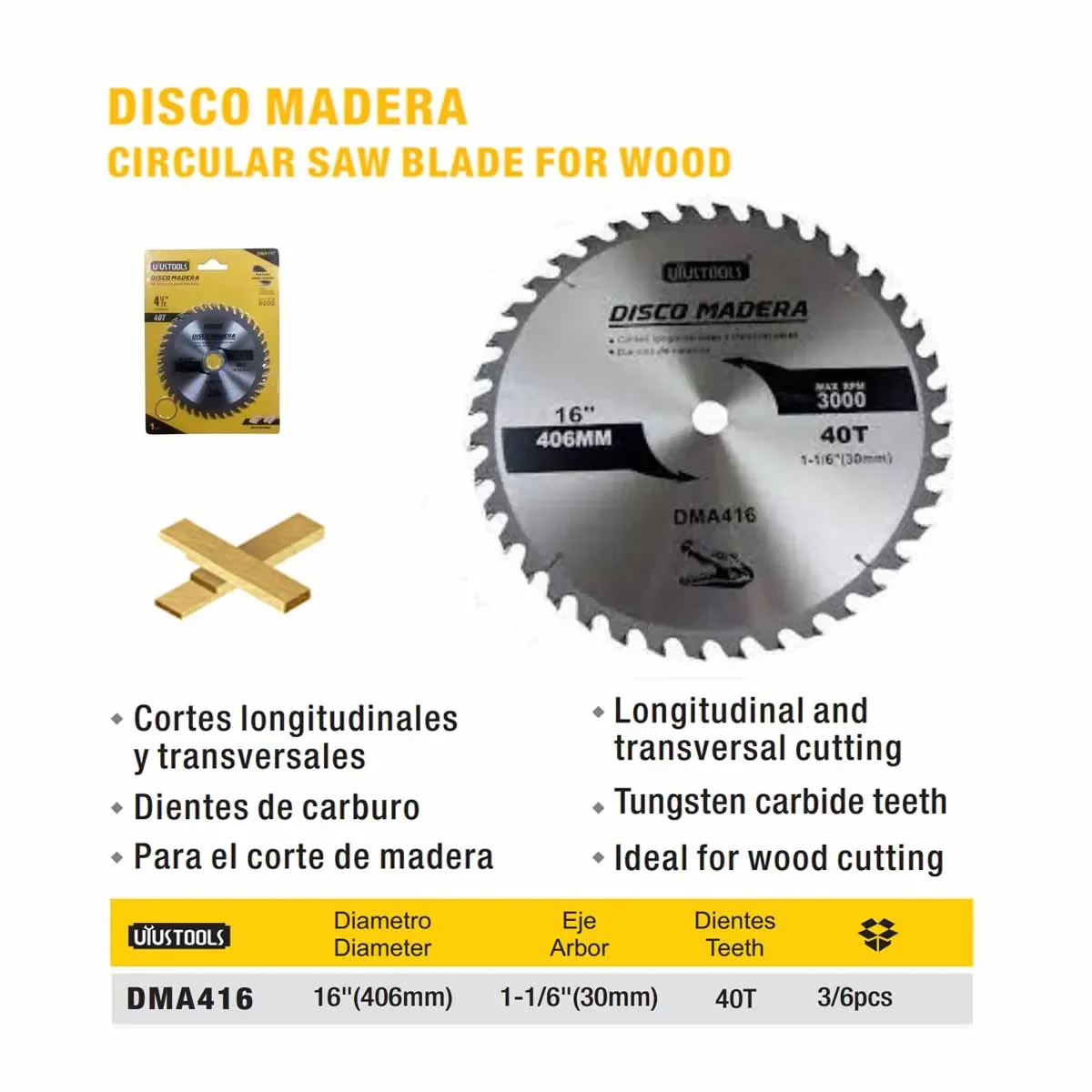 DISCO CORTE MADERA 16¨ X 40 Teeth UYUST (406mm)