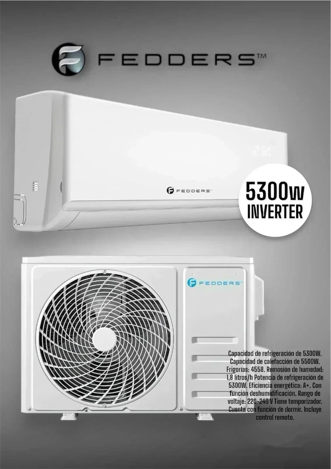 AIRE ACONDICIONADO FEDDERS 5300W INVERTER FRIO/CALOR