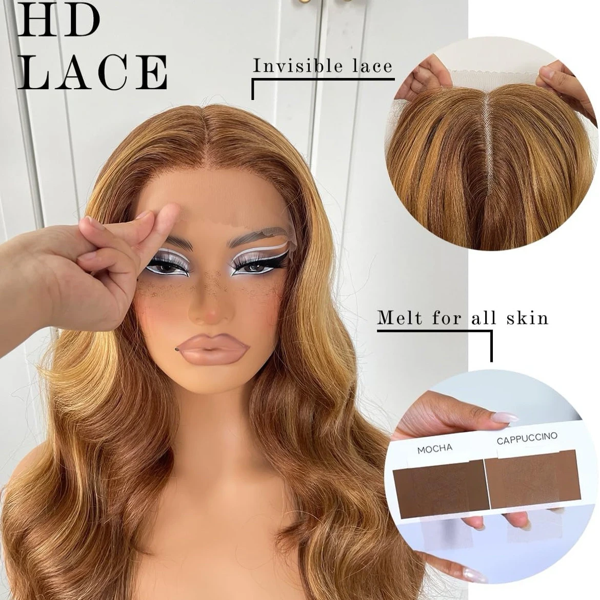 Peluca de encaje frontal sin pegamento con reflejos previamente despuntados, pelucas listas para usar, peluca de encaje frontal rubio miel, peluca balayage 2
