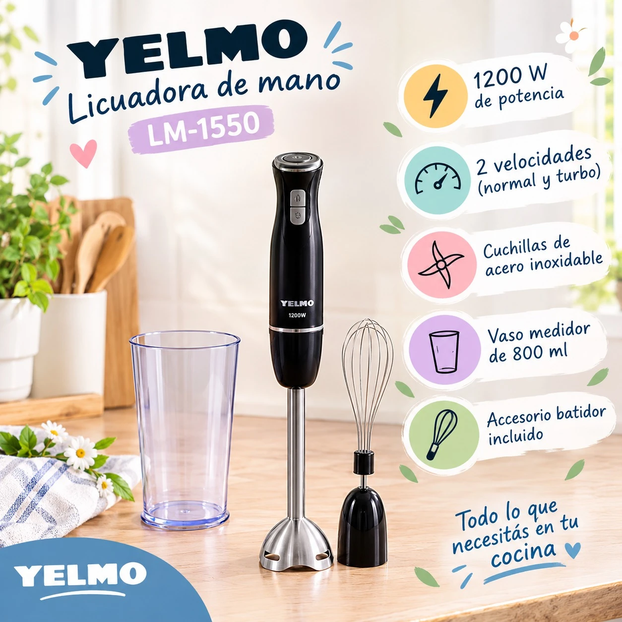 LICUADORA DE MANO YELMO LM-1550 1200W