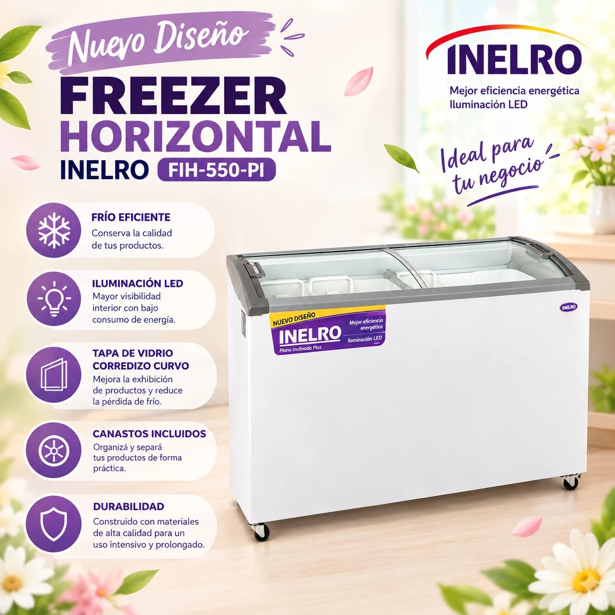 FREEZER HORIZONTAL INELRO FIH-550-PI TAPA DE VIDRIO