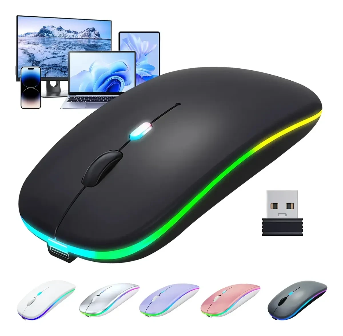 Mouse Inalámbrico Recargable Usb Silencioso Dual Bluetooth