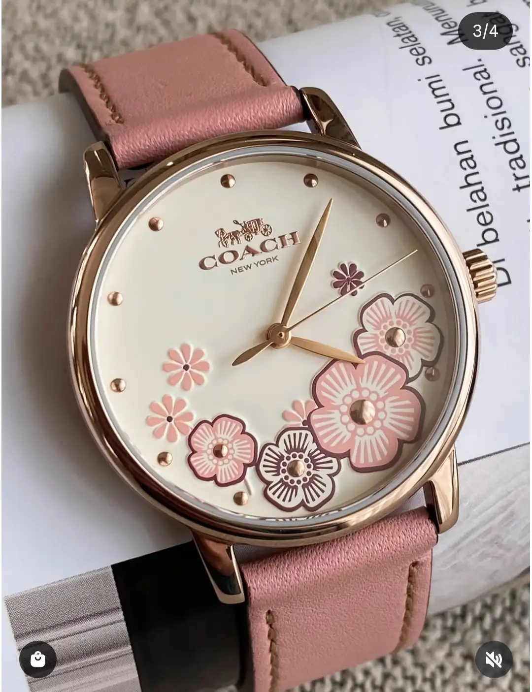 Coach Grand Pink Leather Strap Flower Dial Women's Watch