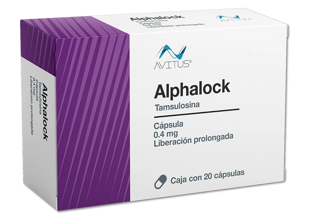 ALPHALOCK Tamsulosina 0.4 mg, caja con 20 cápsulas
