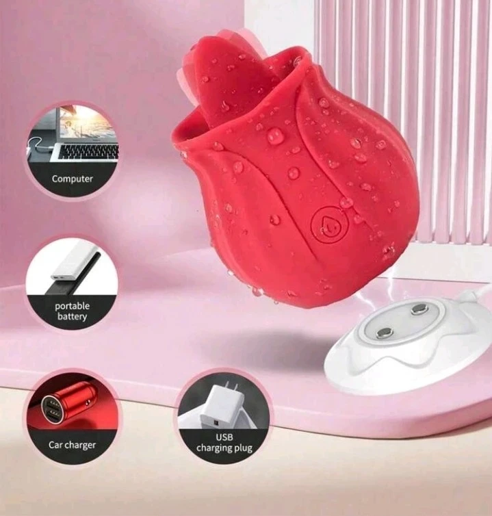  Juguete sexual vibrador de lengua que lame el clítoris en forma de rosa para mujeres 2