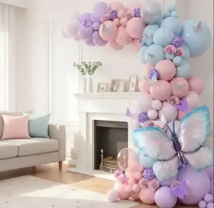 Set globo pastel mariposa 100 pcs lila/rosa/celeste 