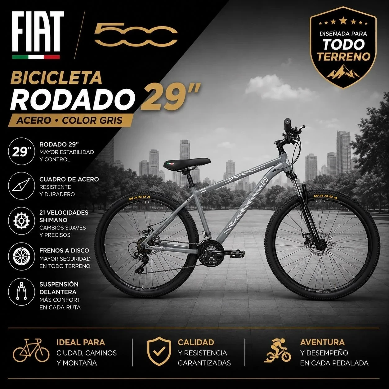 BICICLETA FIAT 500 ROD 29 ACERO LIVIANO 3