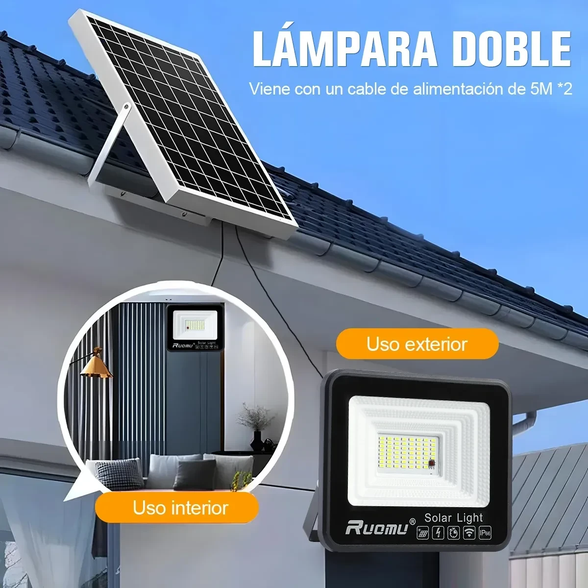 Reflector 300w, Incluye 2 Cables de 5m para Uso en Interior/Exterior, Luz Blanca 6000K,  4