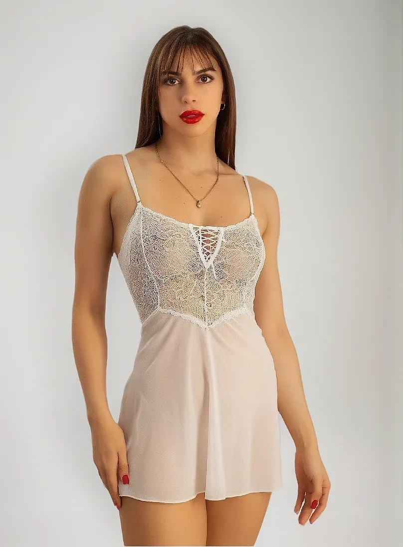 Babydoll Corset con Pasacinta en Tul Milan