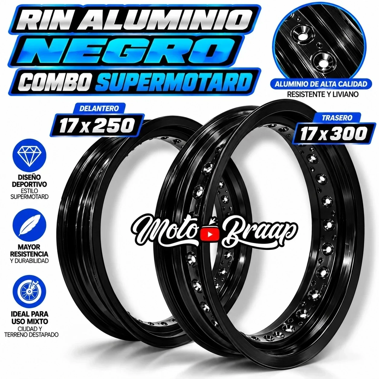 COMBO RINES SUPER MOTARD ALUMINIO NEGRO EVOL