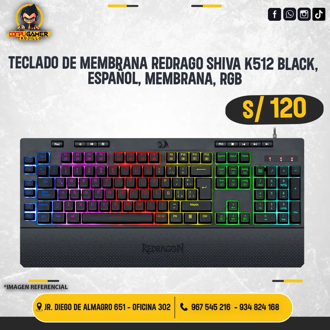 TECLADO DE MEMBRANA REDRAGON SHIVA K512-RGB-SP BLACK