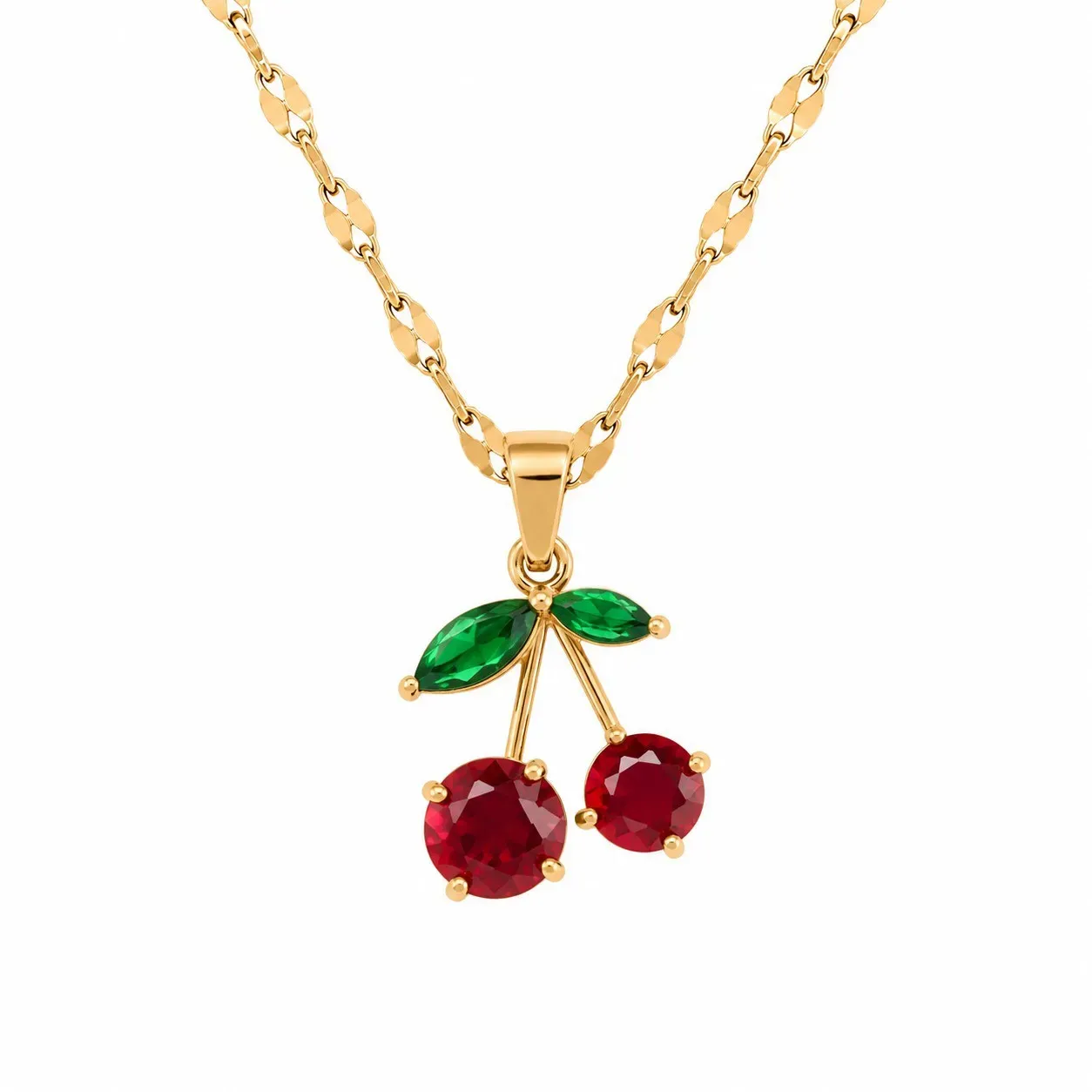 Cadena Y Dije En Acero Con Piedra Circon De Cereza Roja Grande