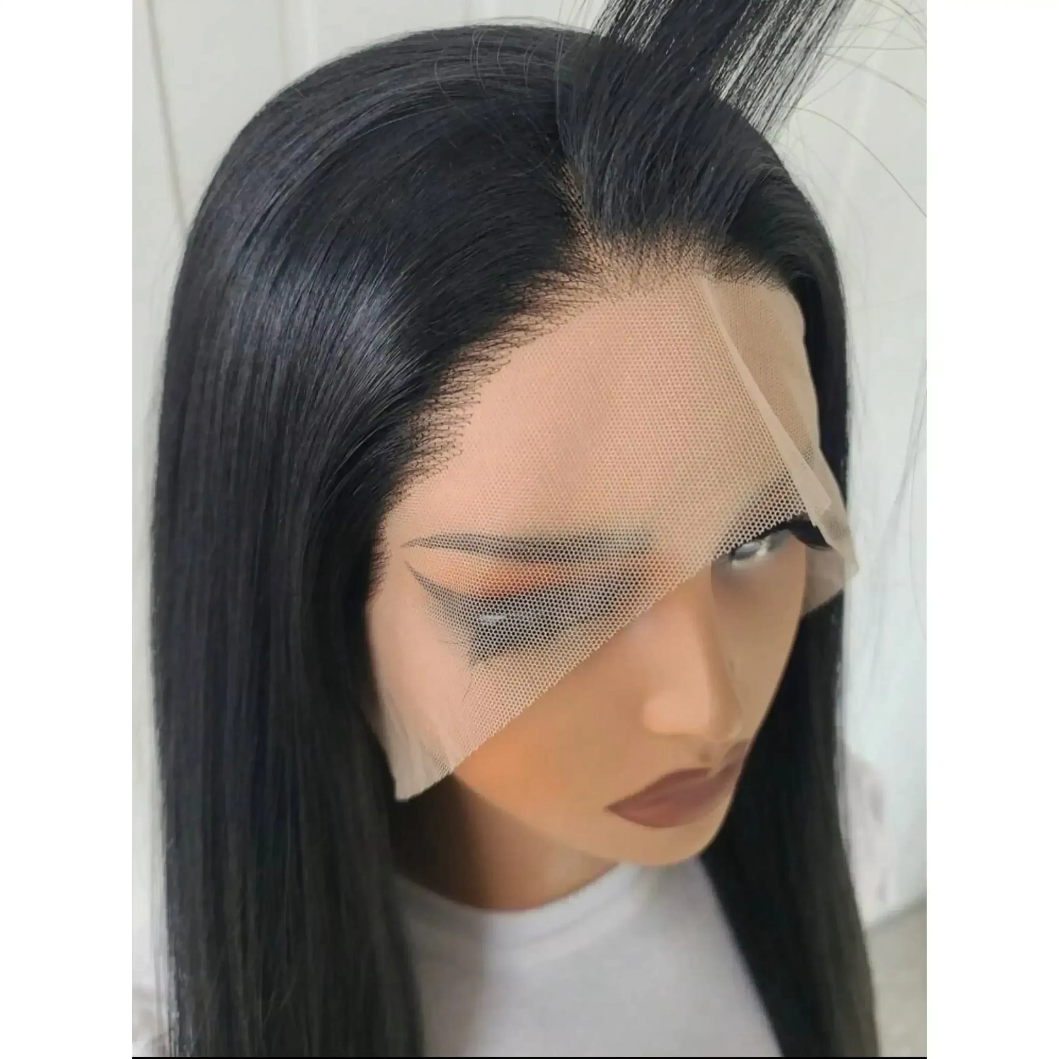 Peluca de aspecto natural Semi Negra, 28” frontal lace 13x4