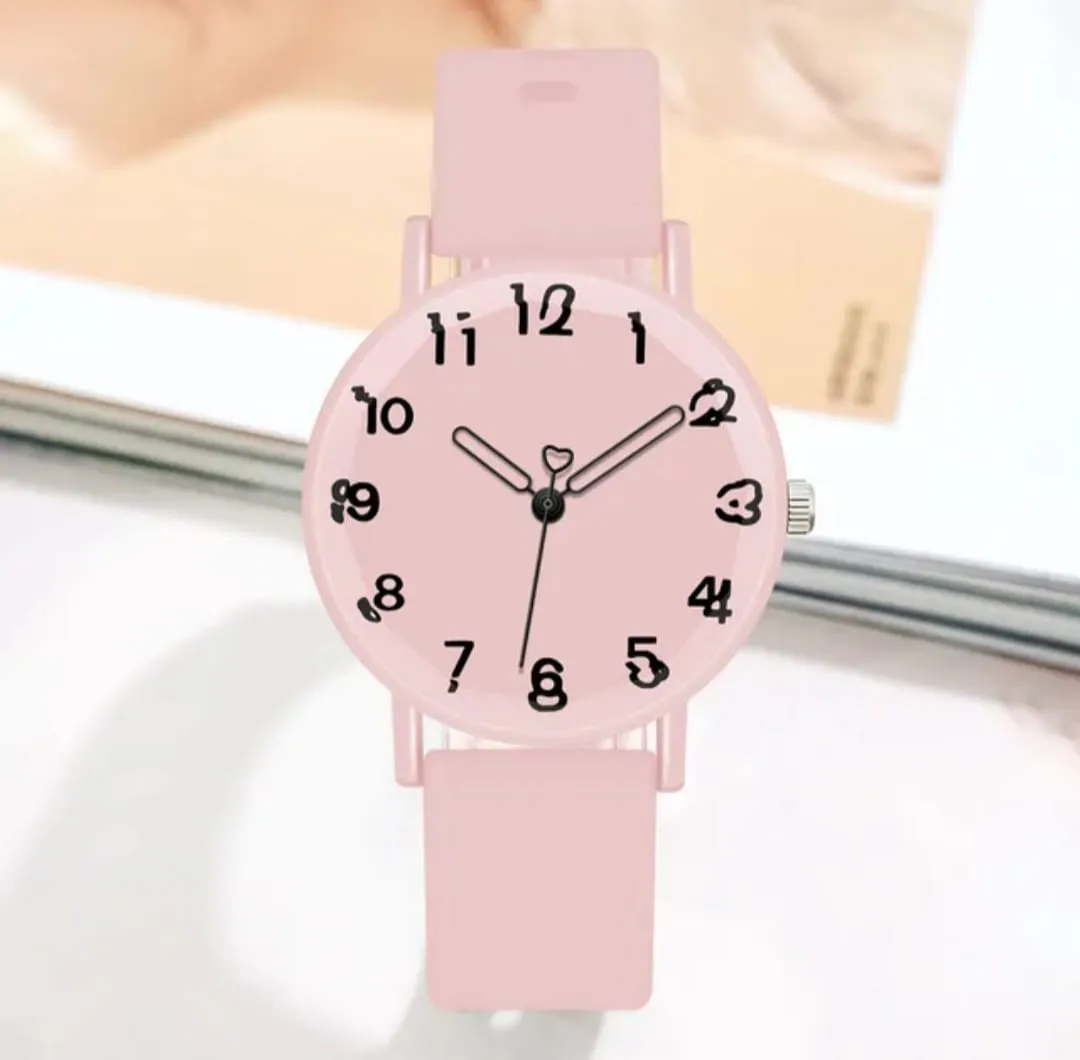 Reloj Pulso Goma Analogo Segundero Corazon Rosado 2