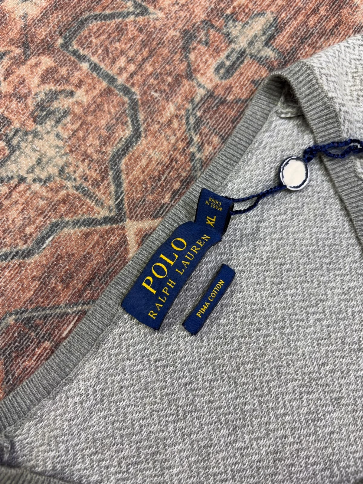 POLO RALPH LAUREN PIMA COTTON HERRINGBONE V-NECK SWEATER 3