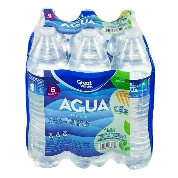Agua Great Value 6 botellas de 1 l c/u