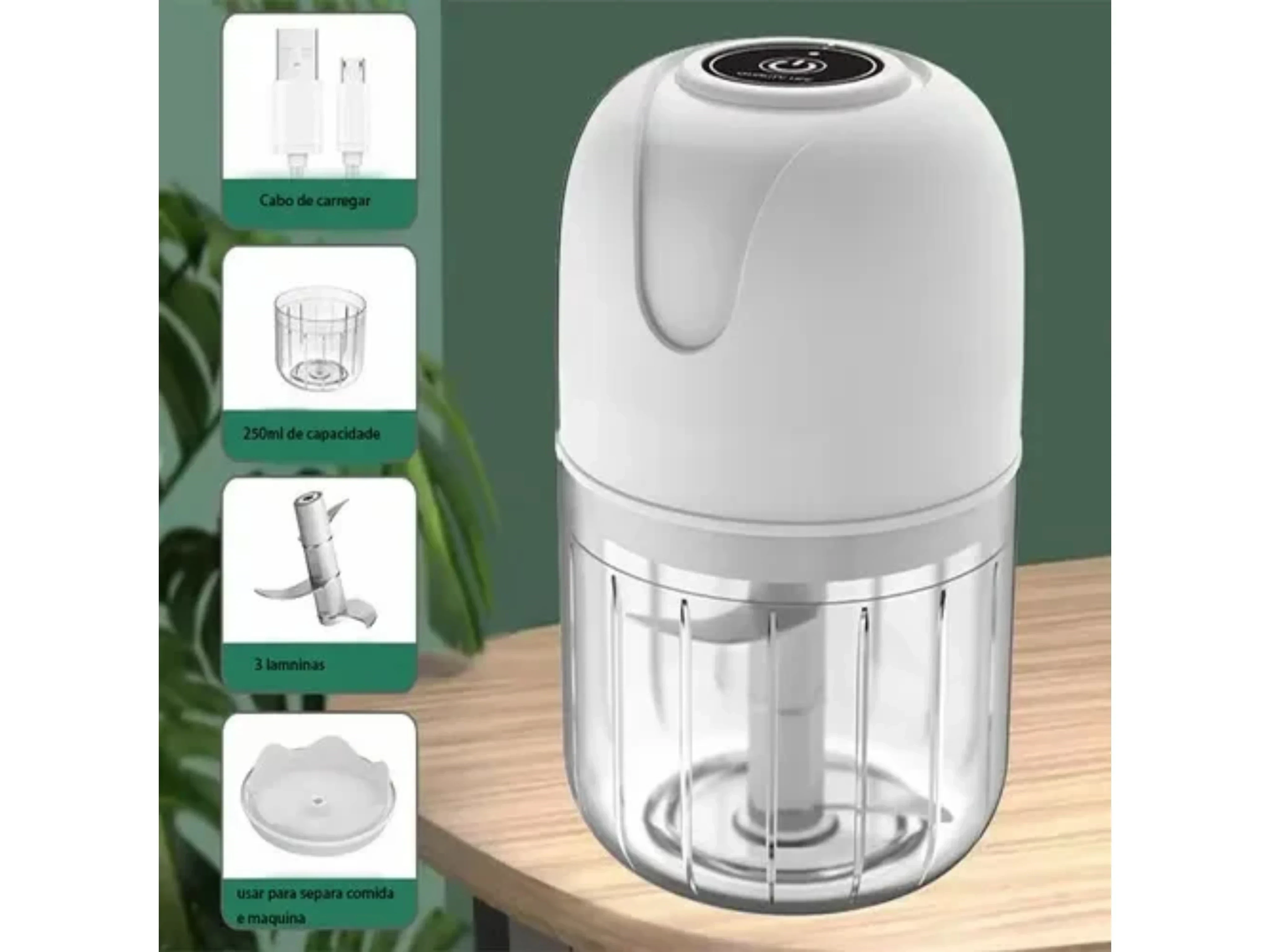 Picador De Alimentos 250ml, Portátil Recargable USB 2