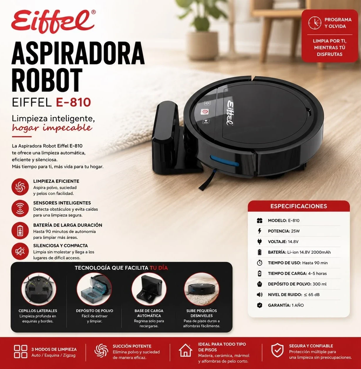 Aspiradora Robot Eiffel Blanca E-810