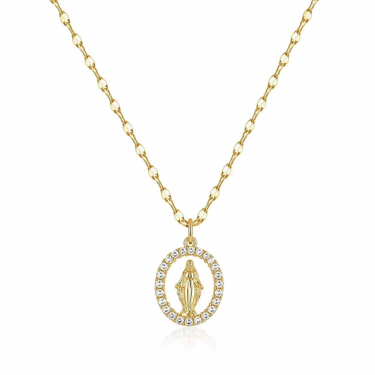 Cadena Y Dije En Acero Con Piedra Circon De Virgen Pequeña Blanca