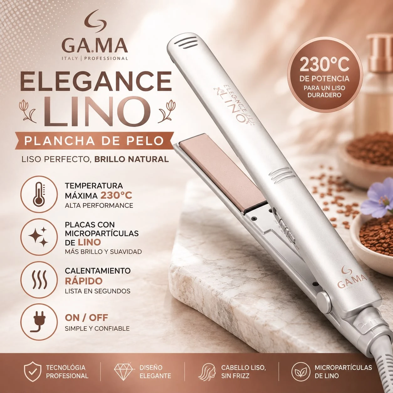 Planchita de pelo Gama LINO con aceites esenciales 