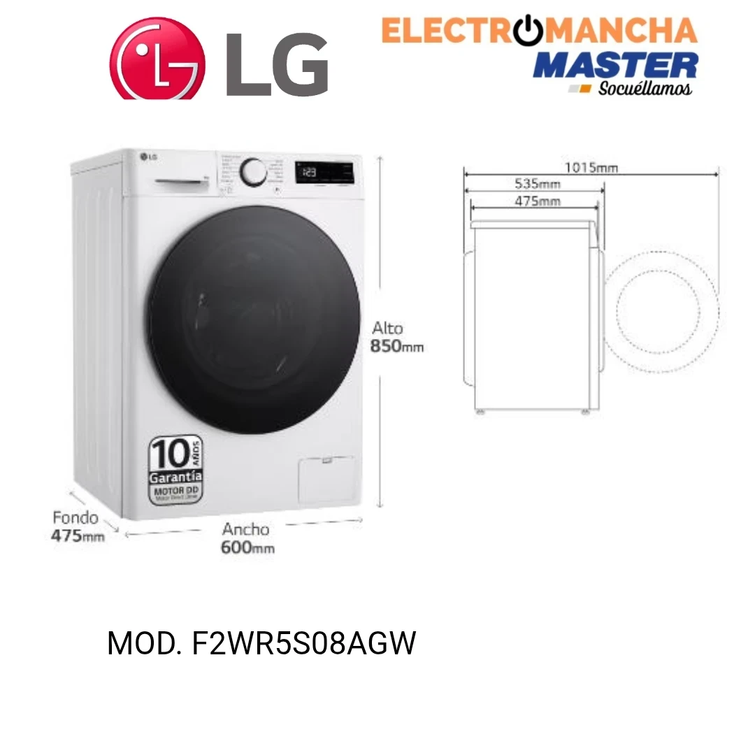 LAVADORA LG F2WR5S08AGW 8 KILOS 1200 RPM A-10% 2