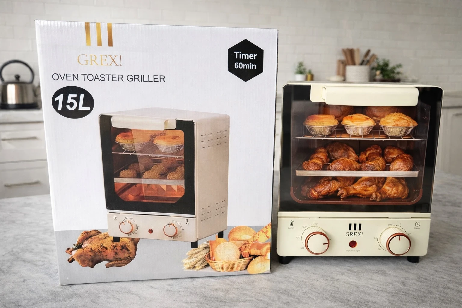 HORNO ELECTRICO 15LTS GREX C/GRILL COMPACTO Y VERSATIL 