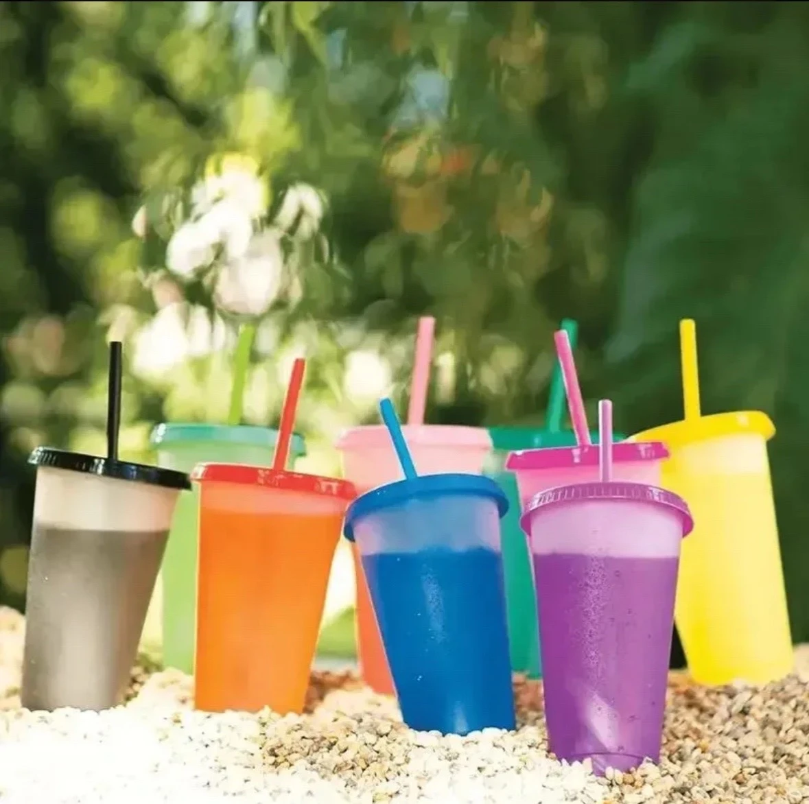 Pack 10 Vasos Mágicos Mágicos Mágicos (710 ml / 24 oz) Cambian de Color con Bebidas Frías ✨🥤 | Reutilizables con Tapa y Popote 4
