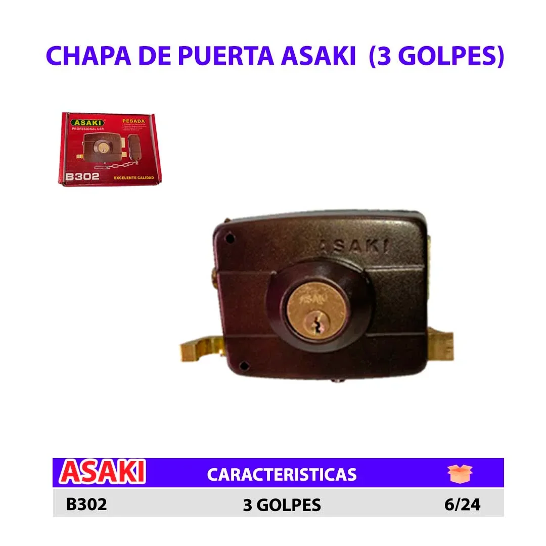 CHAPA DE PUERTA 3 golpes ASAKI B302 rojo 