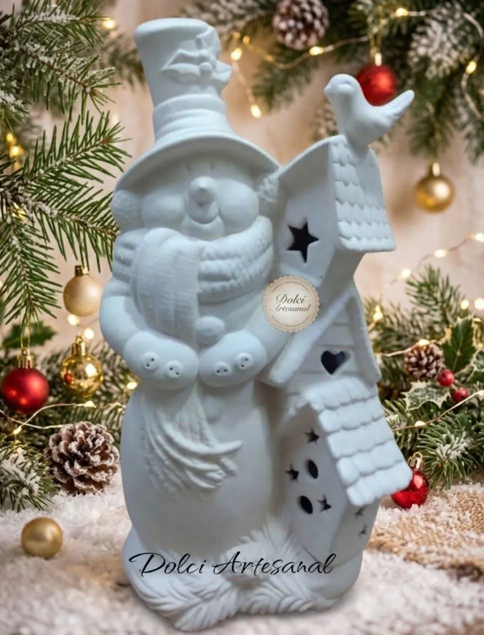 Muñeco de nieve pajarera