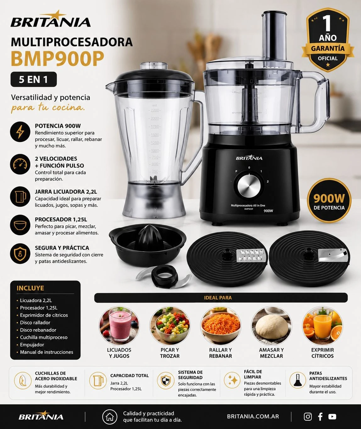 MULTIPROCESADORA BRITANIA BMP900P 5 en 1*