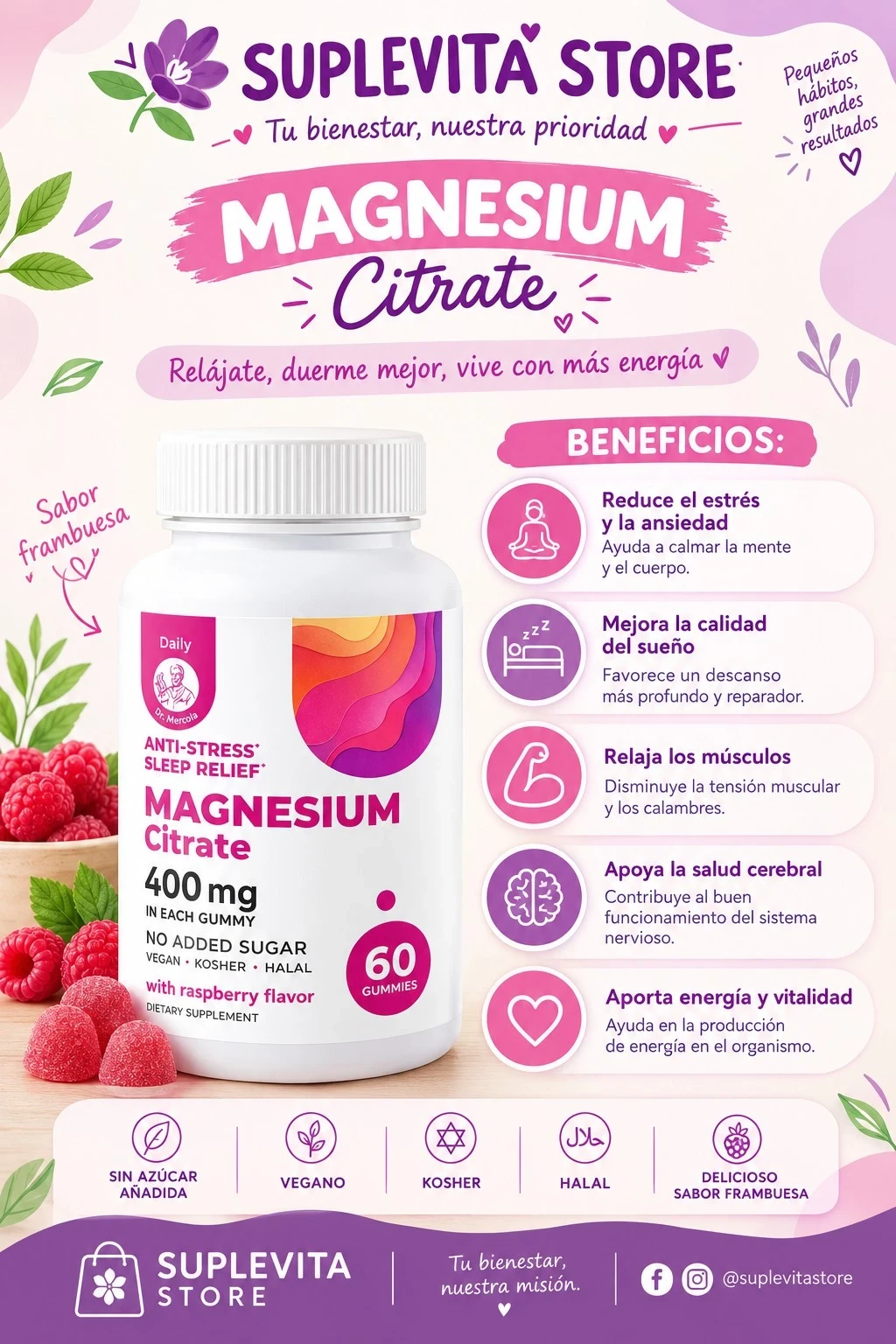 Magnesium Citrate 400 mg (gummies sabor frambuesa)
