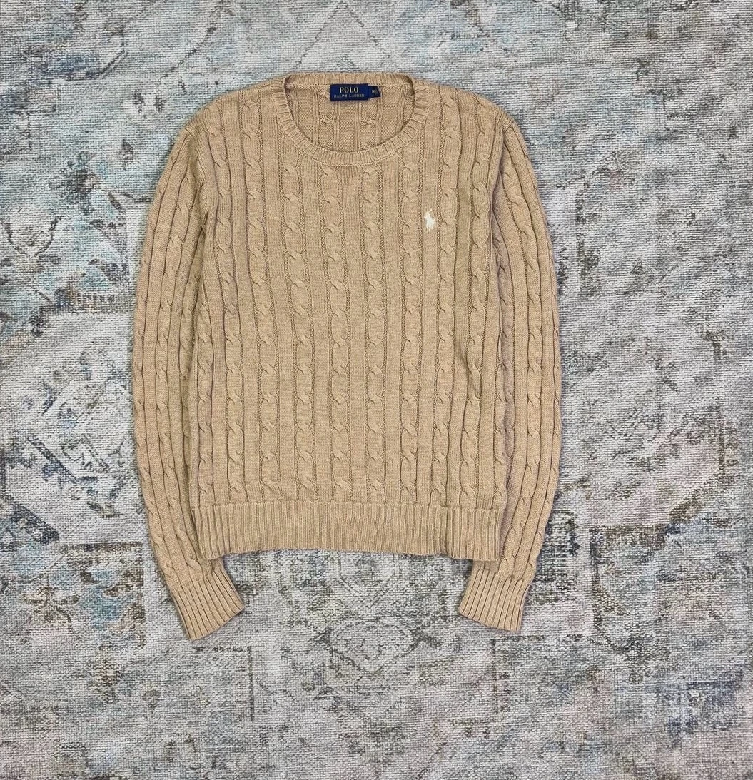Suéter cable-knit Polo Ralph Lauren beige  de cuello redondo. mujer 