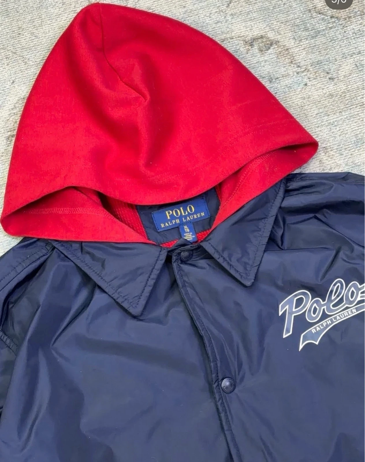 P R L.  Coach Jacket Rompevientos Azul Capucha Roja  3