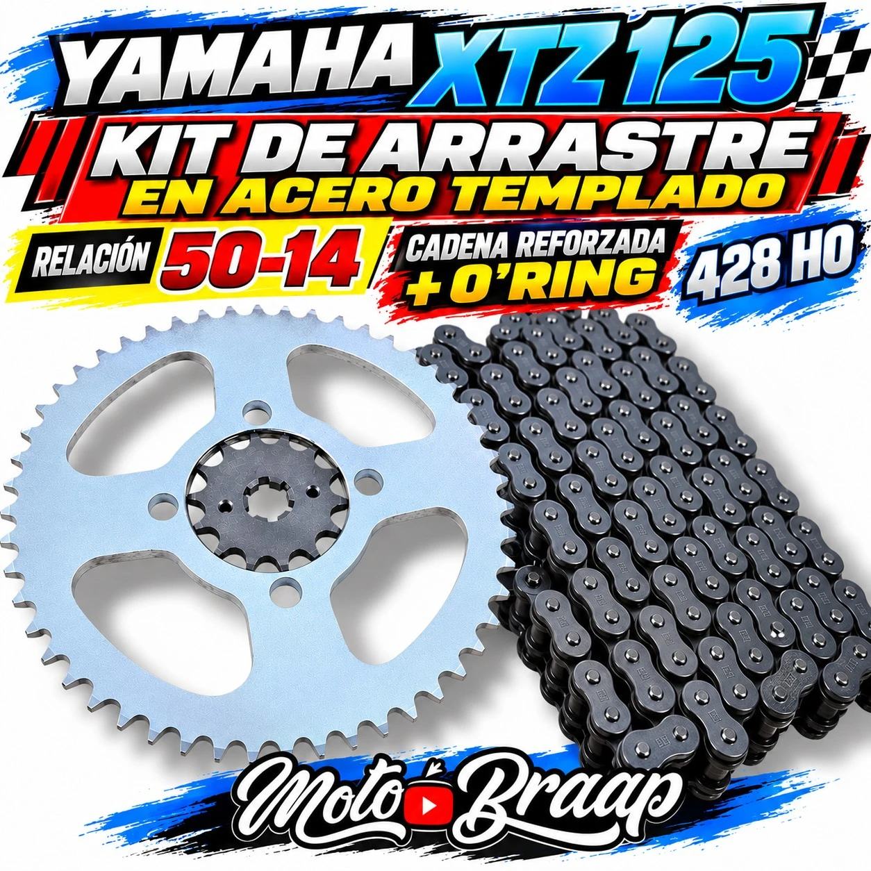 XTZ 125 KIT DE ARRASTRE 50 - 14 CADENA REFORZADA O'RING