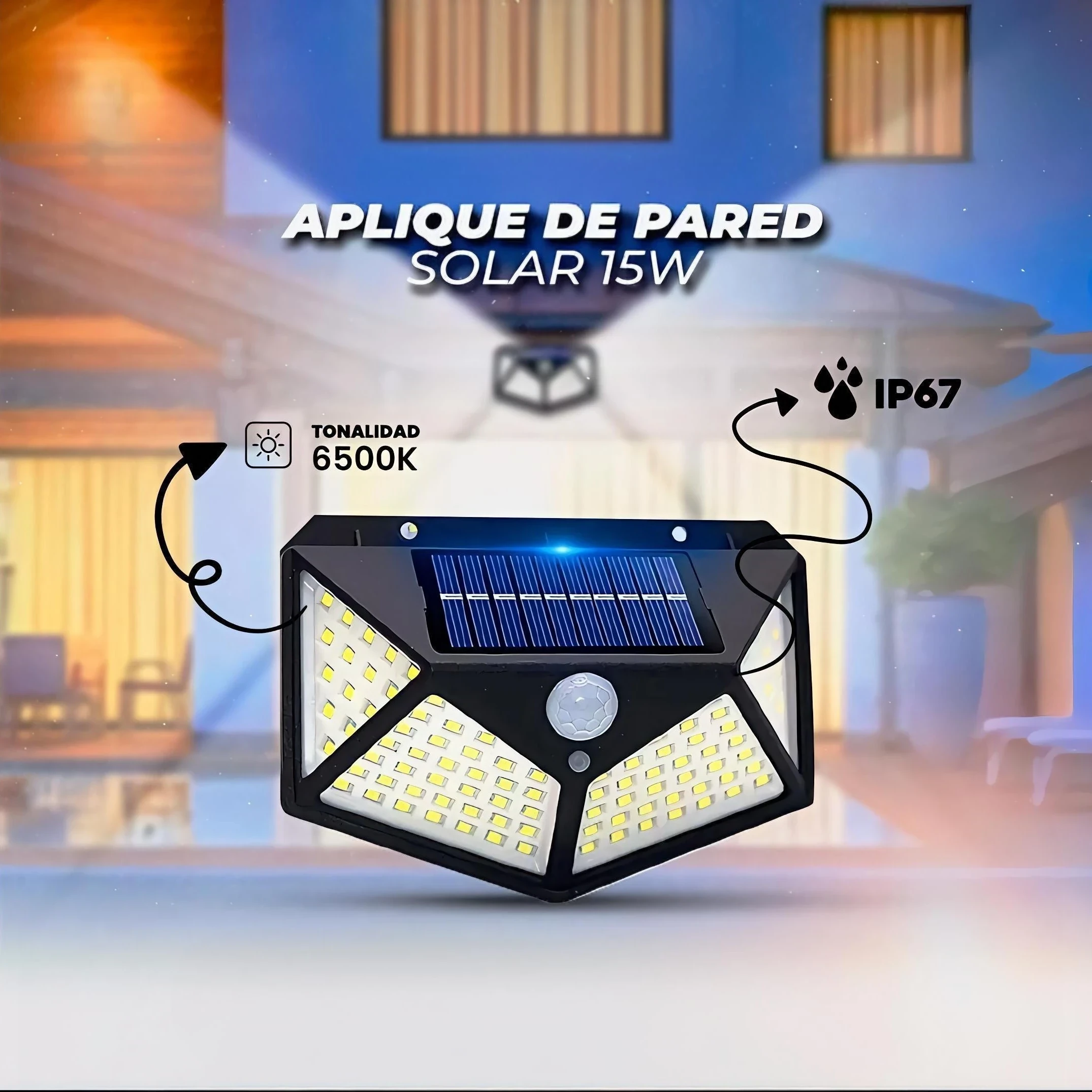 APLIQUE PARED LED SOLAR IP65 15W