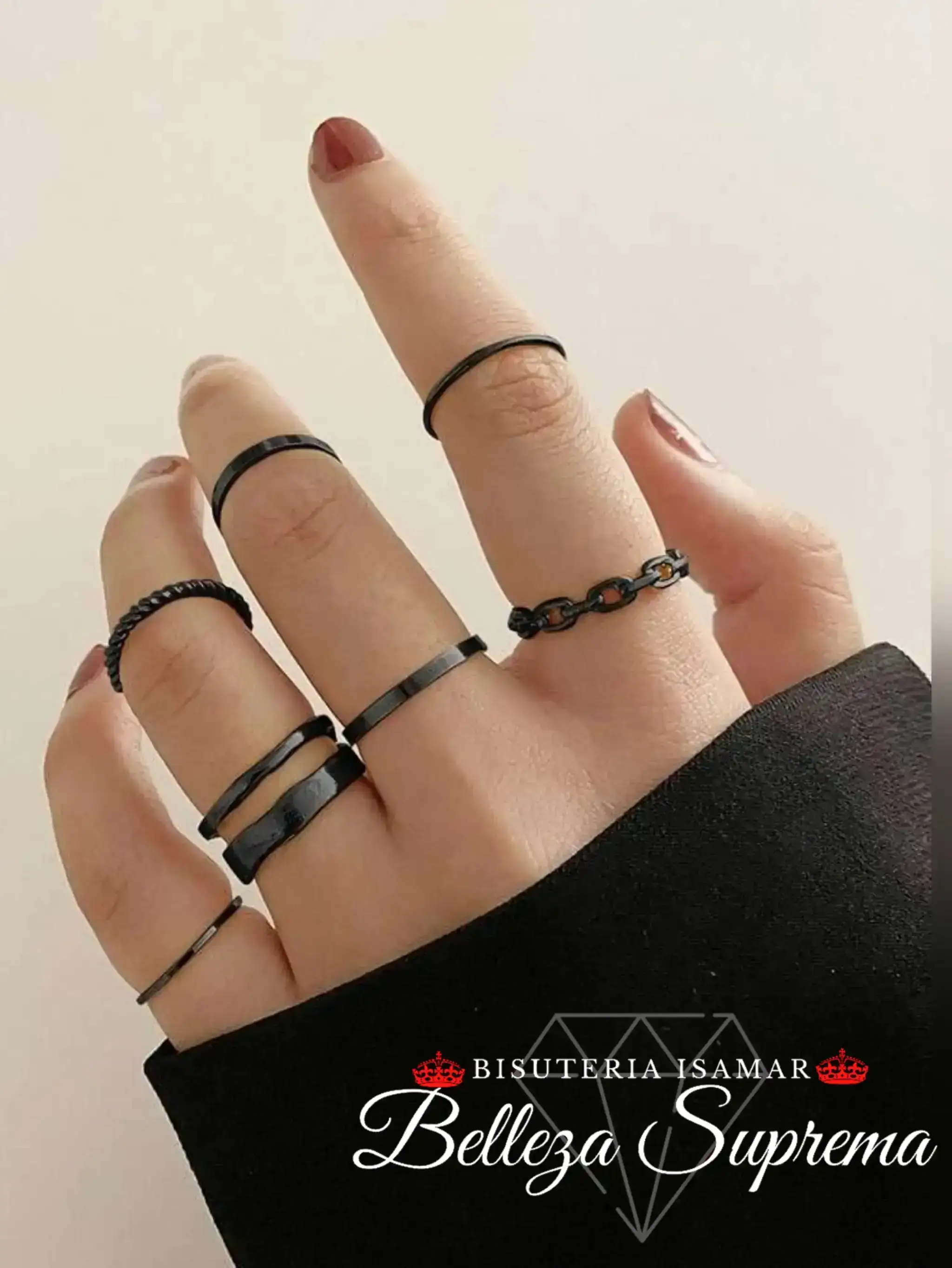 SET ANILLOS NEGROS MINIMALISTA