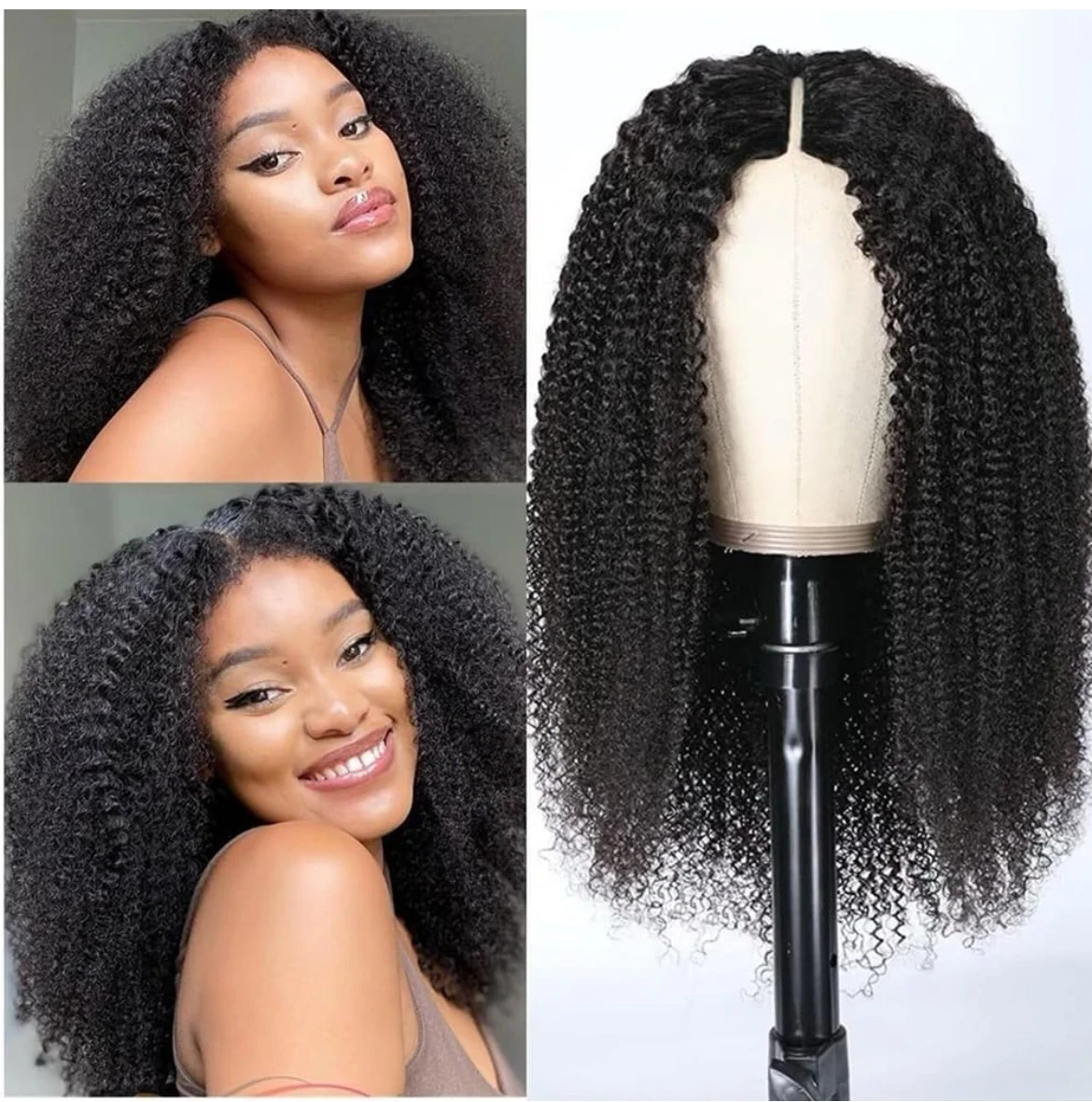 Pelucas de cabello humano rizado sin pegamento con parte en V, sin encaje, ,afro, rizado, con clips, sin coser, densidad del 200%, color negro natural, 20 pulgadas