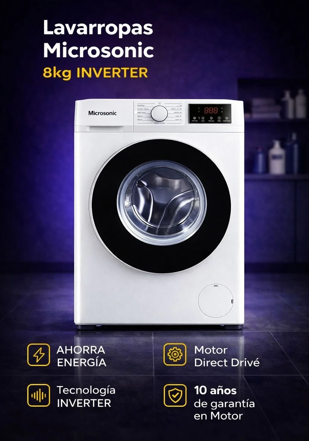 LAVARROPAS AUTOMÁTICO MICROSONIC 8KG BLANCO INVERTER 